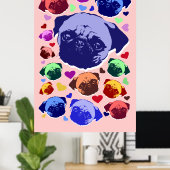 Pug Puppy Dog PopArt Retro Style ポスター (ホームオフィス)