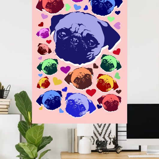 Pug Puppy Dog PopArt Retro Style ポスター (ホームオフィス)