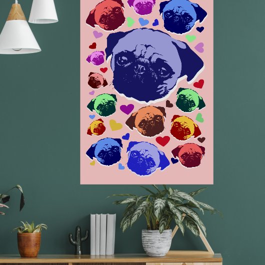Pug Puppy Dog PopArt Retro Style ポスター (リビング1)