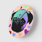 Pug Puppy Dog PopArt Retro Style ラウンド壁時計 (傾斜)