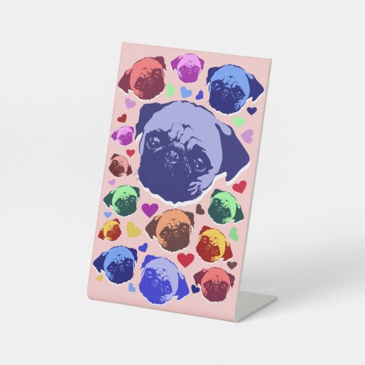 Pug Puppy Dog PopArt Retro Style 台座サイン (正面)