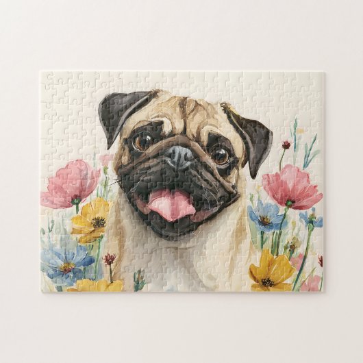 Pug Puzzle – Watercolor ジグソーパズル (横)
