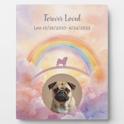 Pug Rainbow Bridge Memorial Plaque Watercolor Pet フォトプラーク (正面)