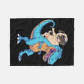 Pug Riding T-rex Surfing Dinosaur Funny Dog Lover  フリースブランケット (正面(横))