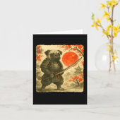 Pug Samurai Japanese Warrior Costume Sumi-e Art Fu カード (黄色い花)
