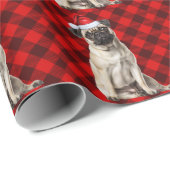 Pug Santa Dog Holiday Red Buffalo Plaid Christmas ラッピングペーパー (ロールコーナー)