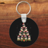 Pug Santa Hat Christmas Tree Lights Xmas Pugmas Do キーホルダー (正面)