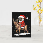 Pug Santa Riding Reindeer Christmas Holiday Puppy  カード (黄色い花)