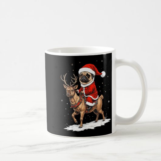 Pug Santa Riding Reindeer Christmas Holiday Puppy  コーヒーマグカップ (右)