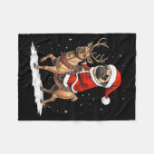 Pug Santa Riding Reindeer Christmas Holiday Puppy  フリースブランケット (正面(横))