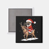 Pug Santa Riding Reindeer Christmas Holiday Puppy  マグネット (正面/裏面)