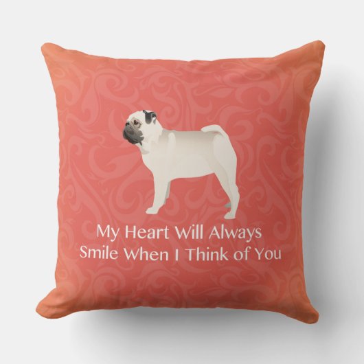 Pug Silhouette 考える's of Youデザイン クッション (正面)