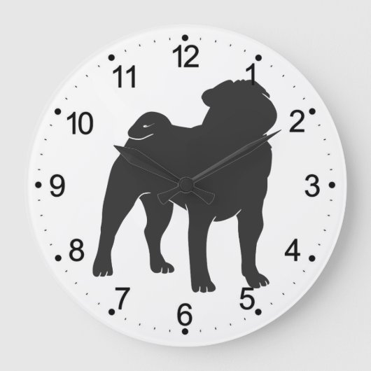 Pug silhouette – 背景色を選択 ラージ壁時計 (正面)