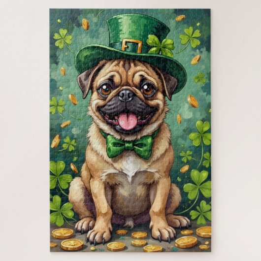 Pug St Patrick’s Day Funny Lucky Dog ジグソーパズル (縦)