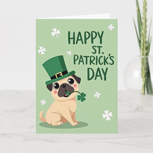 Pug St Patricks Day Happy Card カード (正面)