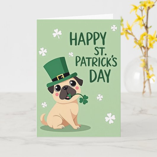 Pug St Patricks Day Happy Card カード (黄色い花)