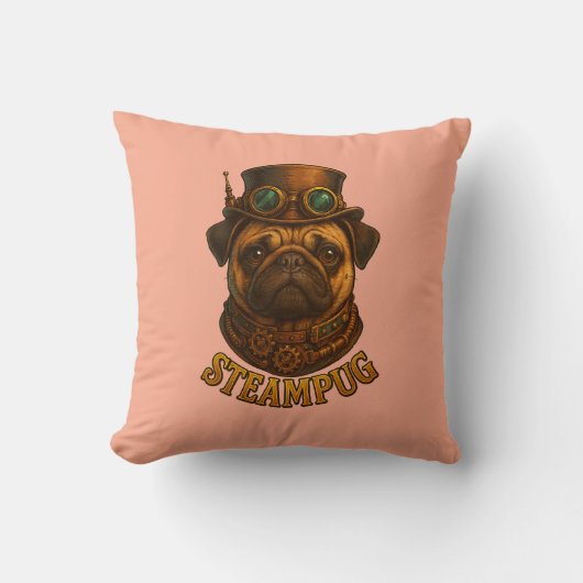 Pug Steampunk Cushion Vintage retro dog art  クッション (正面)