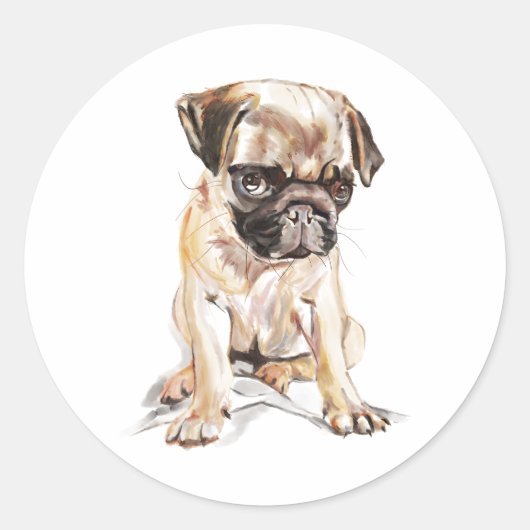 Pug Sticker –  Classic Round Sticker, Dog Lover ラウンドシール (正面)