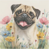 Pug Sticker – Watercolor シール (正面)