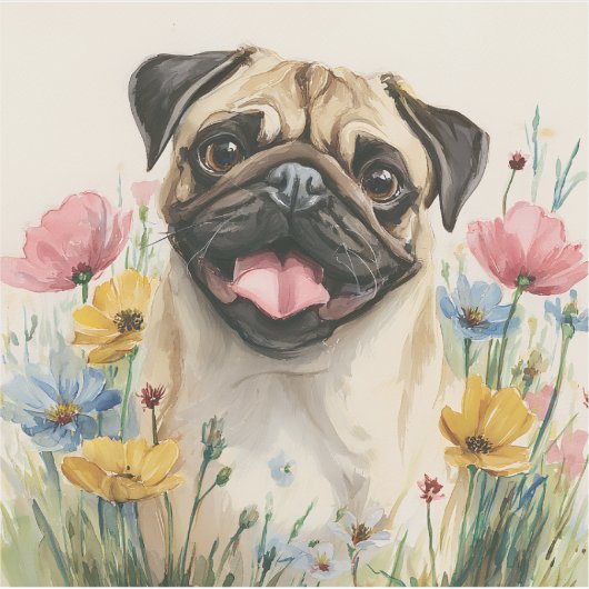 Pug Sticker – Watercolor シール (正面)