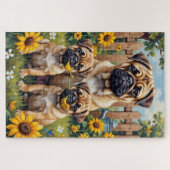 Pug Sunflower Garden Art ジグソーパズル (横)