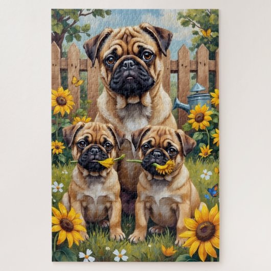 Pug Sunflower Garden Art ジグソーパズル (縦)
