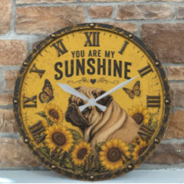 Pug Sunflower You Are My Sunshine Dog Lover Rustic ラージ壁時計