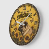 Pug Sunflower You Are My Sunshine Dog Lover Rustic ラージ壁時計 (傾斜)