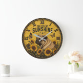 Pug Sunflower You Are My Sunshine Dog Lover Rustic ラージ壁時計 (ホーム)