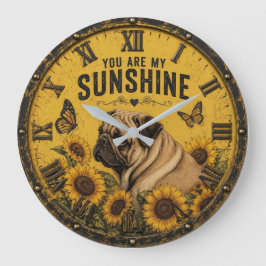 Pug Sunflower You Are My Sunshine Dog Lover Rustic ラージ壁時計