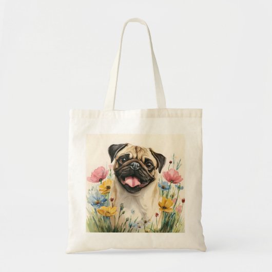 Pug Tote – Watercolor トートバッグ (正面)
