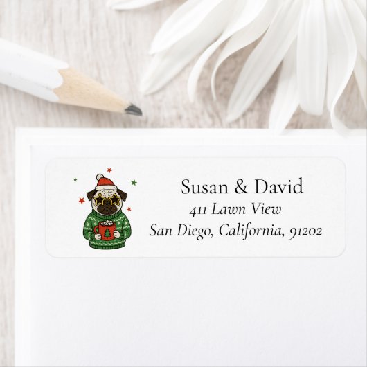 Pug Ugly Sweater Dog Christmas ラベル (インサイチュ)