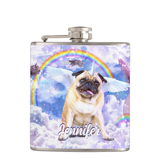 Pug unicorn – かわいいPugicorn フラスク (正面)