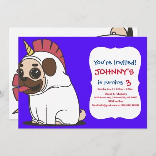 PUG UNICORN 招待状 (正面/裏面)