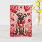 Pug Valentine’s Day Dog with Hearts Red カード (黄色い花)