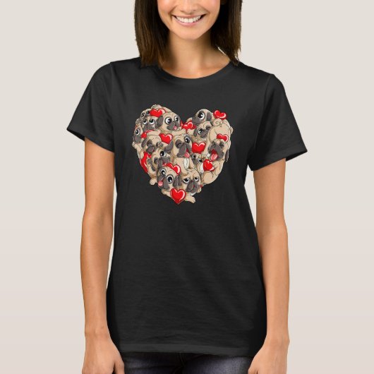 Pug Valentines Day Heart Dog   Boys Kids Men Love Tシャツ (正面)