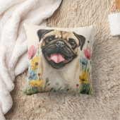Pug Watercolor Pillow クッション (ブランケット)