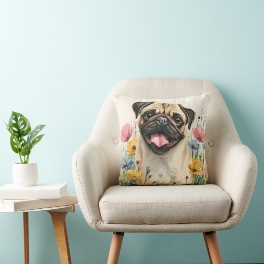 Pug Watercolor Pillow クッション (椅子)
