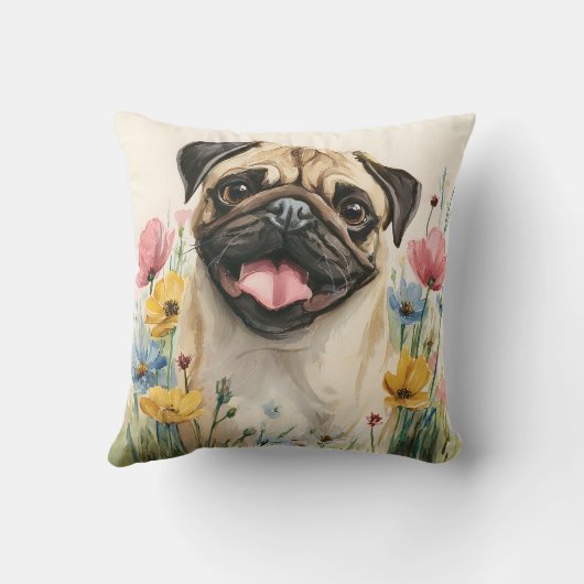 Pug Watercolor Pillow クッション (裏面)