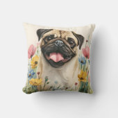 Pug Watercolor Pillow クッション (正面)