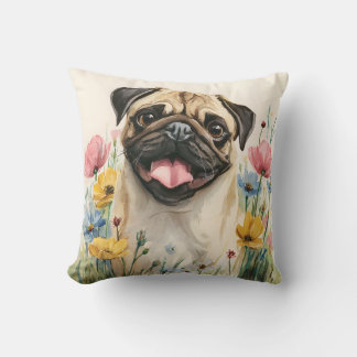 Pug Watercolor Pillow クッション