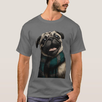 Pug wearing a scarf tシャツ