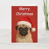 Pug with a Santa hat Custom Christmas Greeting カード (正面)