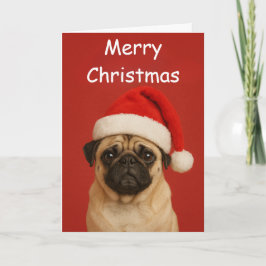 Pug with a Santa hat Custom Christmas Greeting カード