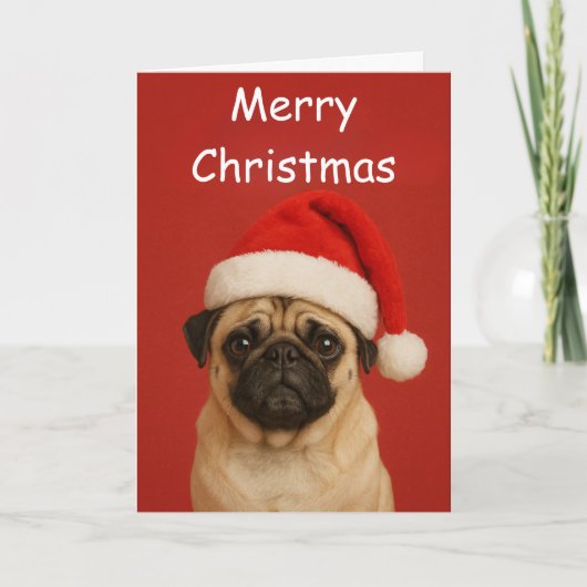 Pug with a Santa hat Custom Christmas Greeting カード (正面)