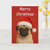 Pug with a Santa hat Custom Christmas Greeting カード (黄色い花)