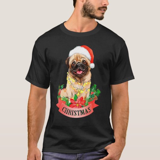 Pug With Christmas Hat Christmas Pug Tシャツ (正面)