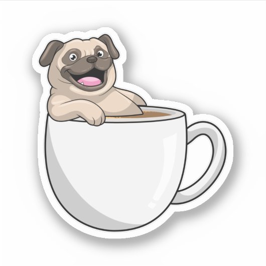 Pug with Cup of Coffee シール (正面)