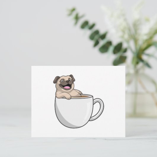 Pug with Cup of Coffee ポストカード (スタンド正面)