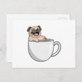 Pug with Cup of Coffee ポストカード (正面/裏面)